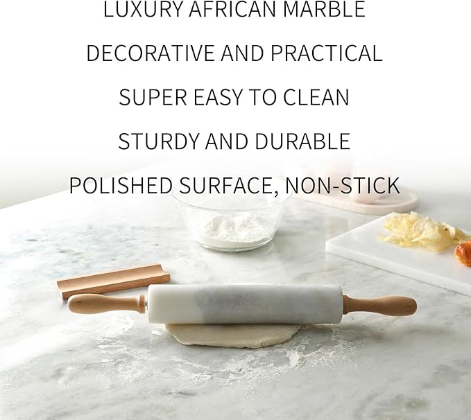Koville Marble Rolling Pin, Non-Stick African Stone Polished Dough Roller, Pasta, Dumpling, Ravioli, Fondant, Pie Crust, Kitchen Baking Pastry Tools(Namib Fantasy) - Image 3