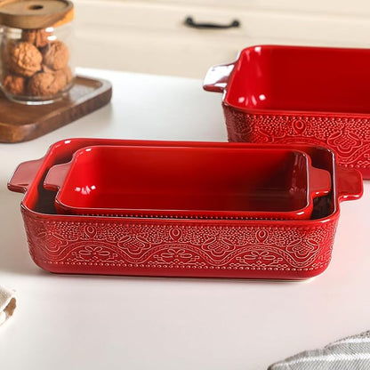 Ceramic Baking Dish Set of 3, Casserole Dishes for Oven, Ideal for Baking, Stewing, Roasting, and Holiday Feasts. The Gift for Mother's Day, Thanksgiving, Christmas, or Housewarming(Christmas Red） - Image 6