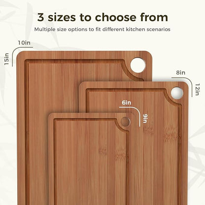 Bamboo Cutting Board for Kitchen – 3-Piece Wooden Boards with Juice Grooves, Side Handles, Non-Slip Mats – Perfect for Meat, Veggies, Fruit – Ideal Kitchen Gift - Image 2