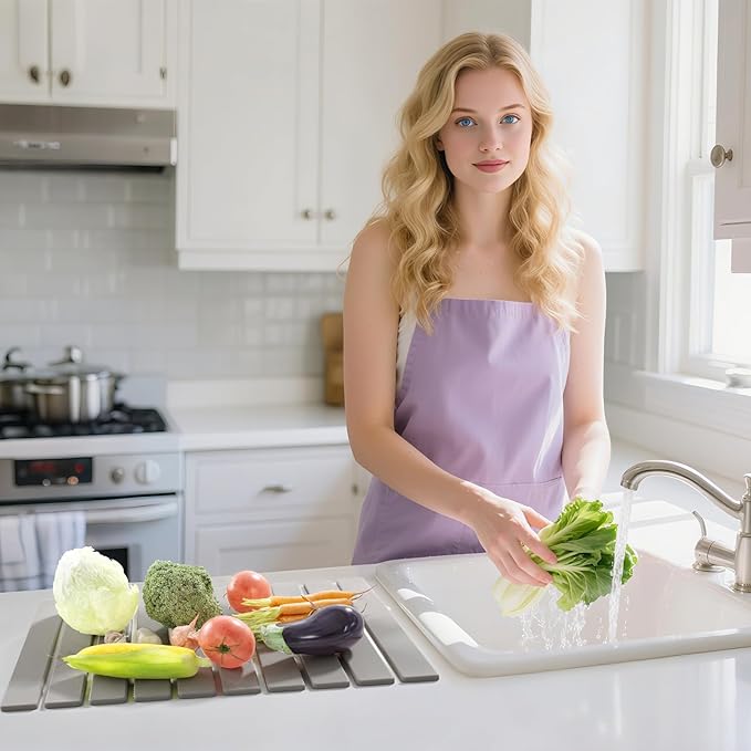 Stone Dish Drying Mats for Kitchen Counter-23.6''x15.3'' Foldable Quick Dry Stone Mat Kitchen,Eco-Friendly,Absorbent Diatomaceous Earth Mats for Dishes Bottles Cups Bathroom Any Countertop-Light Gray - Image 2