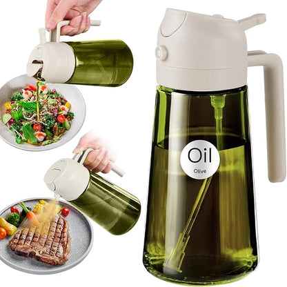 YARRAMATE 16oz/470ml Light-Blocking Dark Oil Sprayer for Cooking, 2 in 1 Olive Oil Dispenser Bottle for Kitchen, Premium Dark Green Glass Oil Bottle, Food-Grade Oil Mister for Air Fryer, BBQ (White) by YARRAMATE