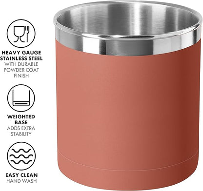 OGGI Stainless Steel Jumbo Utensil Holder - 7" Utensil Caddy, Weighted Base for Stability - Extra Large Utensil Crock and Countertop Utensil Organizer, Brick Red - Image 2