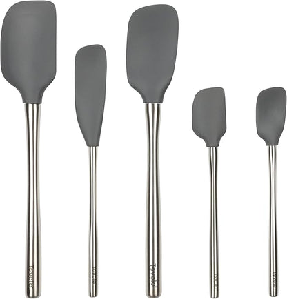 Tovolo Stainless Steel Handled Silicone Spatula Set of 5 Charcoal Gray, Dishwasher Safe Kitchen Spatula Set for Cooking Baking, Non Toxic BPA Free Silicone Spatula set with Metal Steel Handle