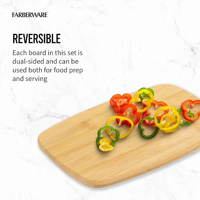 Farberware 4-Piece Bamboo Cutting Board Set - Reversible Boards for Chopping, Slicing, Charcuterie and Meal Prep - Kitchen Essential, Housewarming or Back-to-School Gift - Image 5
