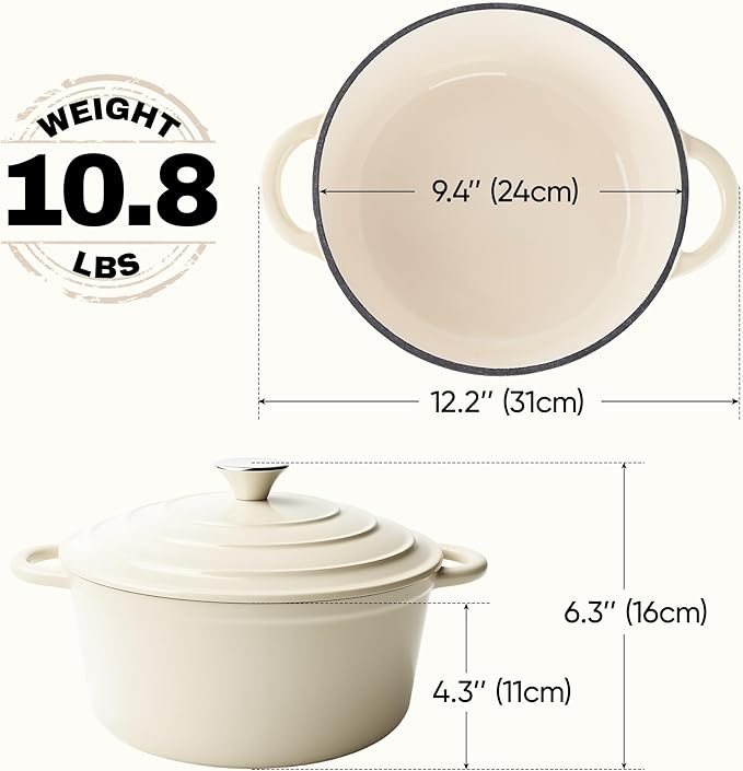 4.5 Quart Dutch Oven Pot with Lid, Non Stick Enameled Cast Iron Dutch Oven for Bread Baking, Heavy-Duty, Oven Safe Ceramic Cookware Up to 500°F for Baking, Braising, Stews, Roasting, Beige - Image 4
