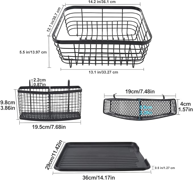 TQVAI Kitchen Dish Drainer Rack with Drying Board and Full-Mesh Silverware Utensils Holder, Black - Image 3