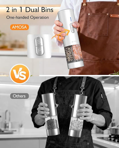 Electric Salt and Pepper Grinder Set, 2 in 1 Dual Bins USB Rechargeable Refillable Automatic Salt and Pepper Mill Shaker with LED Light, Dual Ceramic Grinder Adjustable Coarseness, kitchen gift, white - Image 4