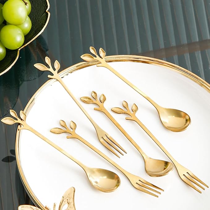 6PCS Coffee Spoons Set with Glass Holder,Small Stainless Steel Gold Tea Spoon,Mini Dessert Spoons Set for Fruit,Stirring, Mixing, Sugar, Ice Cream, Cake (6 x Spoons)