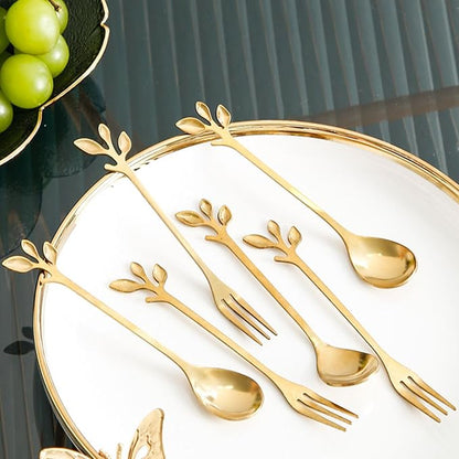 6PCS Coffee Spoons Set with Glass Holder,Small Stainless Steel Gold Tea Spoon,Mini Dessert Spoons Set for Fruit,Stirring, Mixing, Sugar, Ice Cream, Cake (6 x Spoons)
