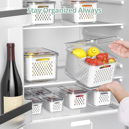 Fruit Storage Containers for Fridge with Removable Colander, 8 Pack Fruit Containers for Fridge with 2 Function Divider Plate, Airtight Storage Container to Keep Berry Fruit Fresh, Dishwasher Safe - Image 5