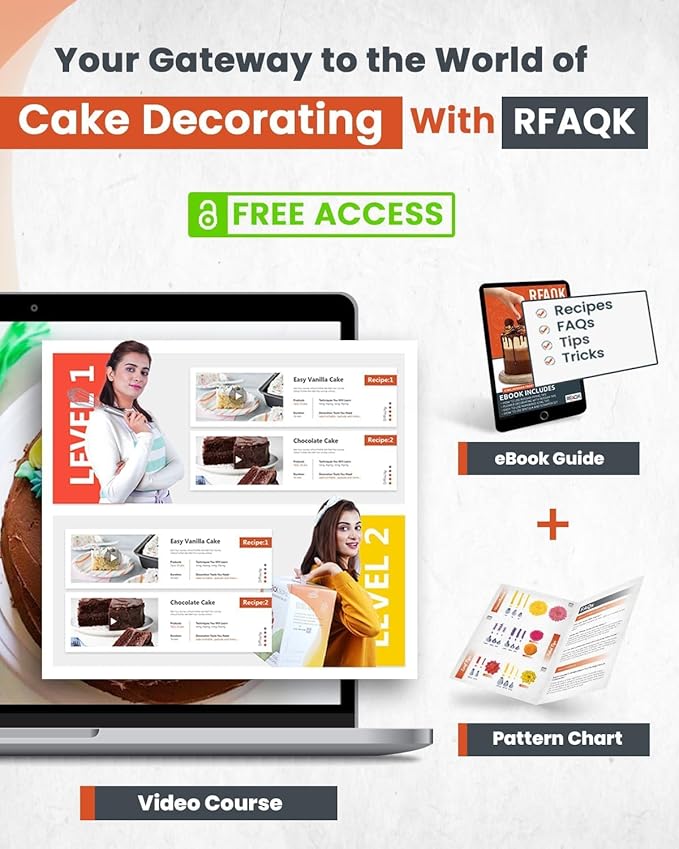 RFAQK 700PCs Cake Decorating Kit with Baking Supplies - Cake Turntable for Decorating with Baking Pans, Leveler, 24 Numbered Piping Tips, 2 Spatulas, Fondant Tools, Video Course, Pattern Chart & More - Image 7