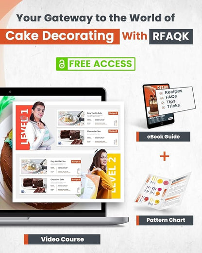RFAQK 700PCs Cake Decorating Kit with Baking Supplies - Cake Turntable for Decorating with Baking Pans, Leveler, 24 Numbered Piping Tips, 2 Spatulas, Fondant Tools, Video Course, Pattern Chart & More - Image 7