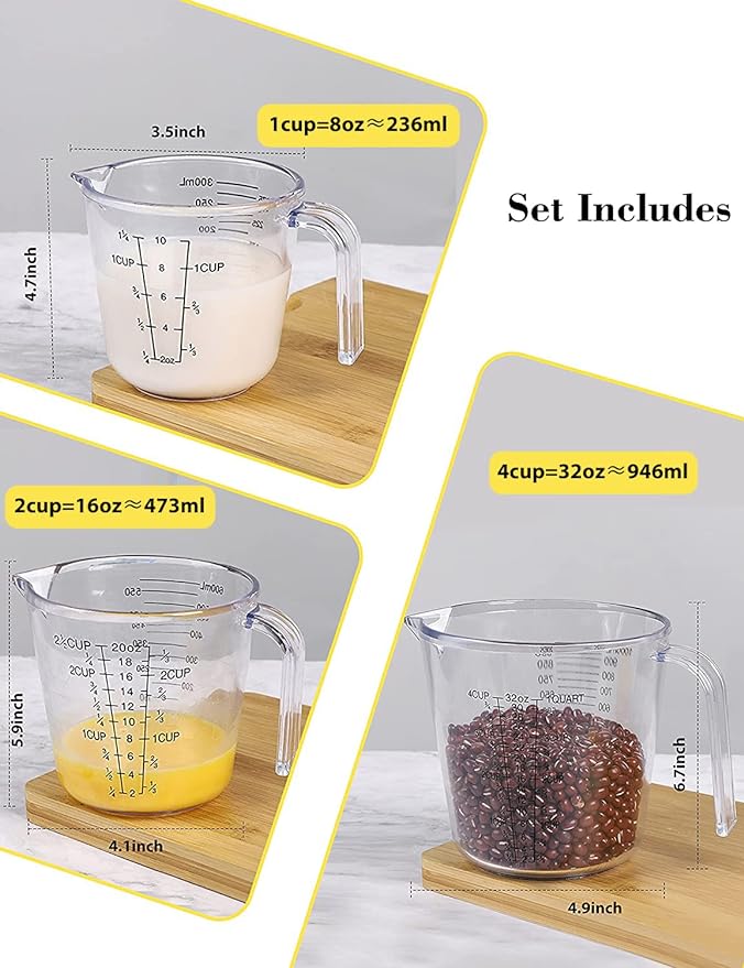 Measuring Cups Set, Liquid Measuring Cups For 3 For Kitchen - BPA Free Plastic Set with Spout Multiple Measurement Scales (Clear) - Image 2