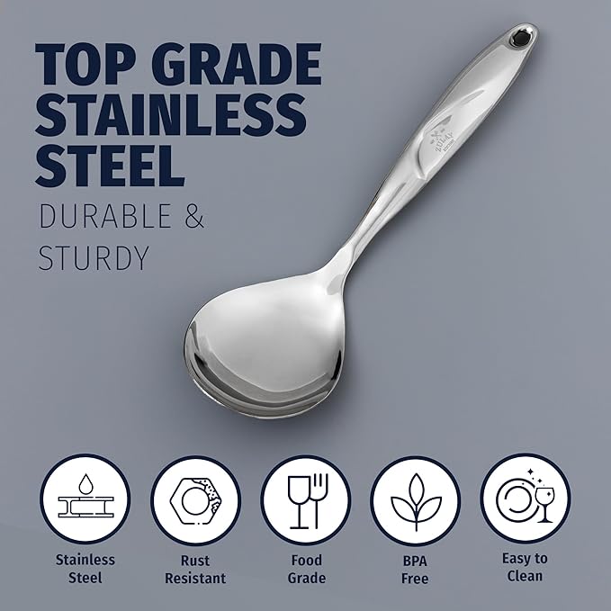 Zulay Kitchen Stainless Steel Serving Spoon - 11.5” Large Cooking & Serving Spoon with Ergonomic Handle - Durable, Rust-Resistant & Dishwasher Safe Kitchen Utensil for Cooking and Buffets - Image 5