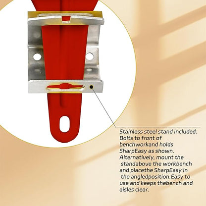 Stainless Steel Knife Sharpener Tool with Bracket, Maintenance Sharpening Tool for Kitchen Abattoirs Knives Helps Repair Sharpens, Hones, Polishes Blades (Red)