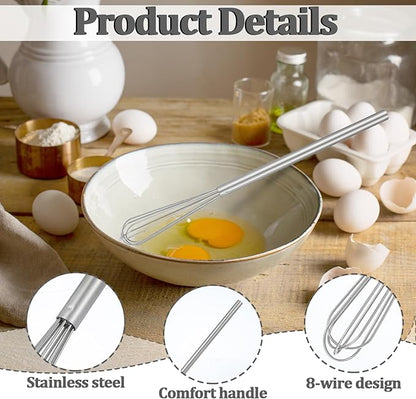 Small Whisk, 9.8in Stainless Steel Whisk Tiny Skinny Whisk for Cooking Whisking Blending Beating Stirring