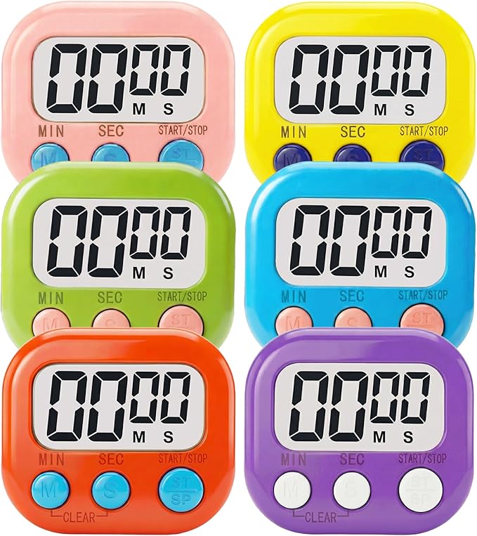 Digital Timer for Classroom Teachers Students, Magnetic Kitchen Countdown Timer, Easy Timers for Kids Homework Study Cooking Gym Game, 6 Pcs by Nikafly