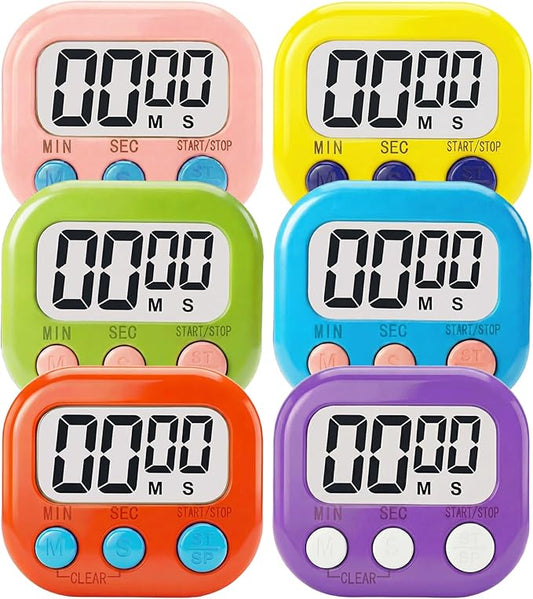 Digital Timer for Classroom Teachers Students, Magnetic Kitchen Countdown Timer, Easy Timers for Kids Homework Study Cooking Gym Game, 6 Pcs by Nikafly