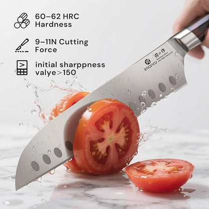 imarku Japanese Santoku Knife 7 Inch, Ultra Sharp Chef Knife, Professional Grade Powder High Carbon Steel Forged Kitchen Knife, PakkaWood Ergonomic Handle, Gifts for Women and Men - Image 6