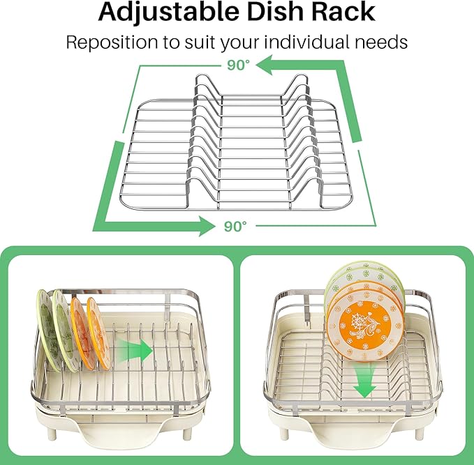SAYZH Dish Drying Rack - Expandable Dish Rack for Kitchen Counter, Rust-Resistant Dish Drainer with Utensil Holder and Raised Guardrail, Kitchen Organizer for Cup and Bottle (Beige) - Image 6