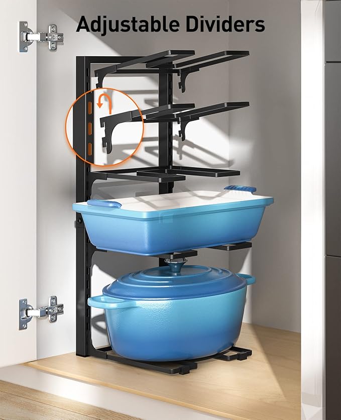 ORDORA Pots and Pans Organizer: under Cabinet, 20.8" Height Heavy Duty 120LBS Pots Pans Organizer Rack for under Cabinet 8-Tier Adjustable for Big Stockpots, Dutch Oven, Cast-iron Pans, Heavy Cookware - Image 4