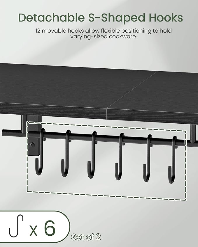 CHOEZON Wall-Mounted Pot Racks, Set of 2 Hanging Pot Rack, Floating Shelves, Vintage Pot Hangers for Kitchen, 2-Tier Hanging Shelves for Kitchen Storage, Black TPR26P2BB
