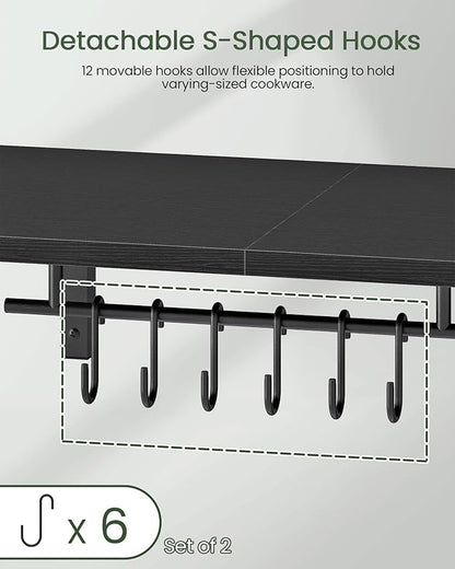 CHOEZON Wall-Mounted Pot Racks, Set of 2 Hanging Pot Rack, Floating Shelves, Wall Shelves, Vintage Pot Hangers for Kitchen, Wall Rack for Kitchen Storage, Black TPR27P2BB