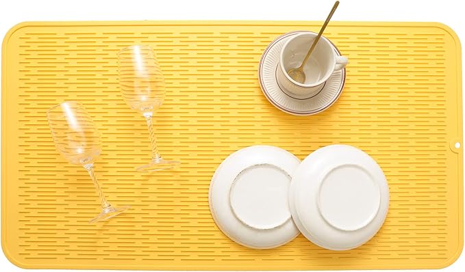 MicoYang Silicone Dish Drying Mat for Multiple Usage,Easy clean,Eco-friendly,Heat-resistant Silicone Mat for Kitchen Counter or Sink,Refrigerator or Drawer Liner Yellow 4XL 32 inches x 18 inches - Image 5