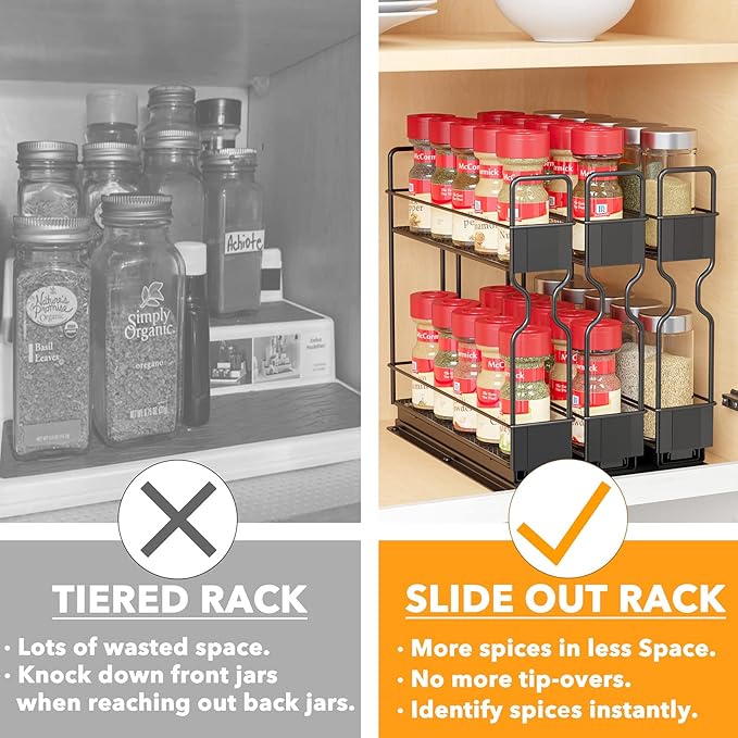 SpaceAid Pull Out Spice Rack Organizer, Heavy Duty Slide Out Seasoning Kitchen Organizer, Cabinet Organizer, with Labels, 7.7" W x10.75 D x10 H, 3 Drawers 2-Tier - Image 4