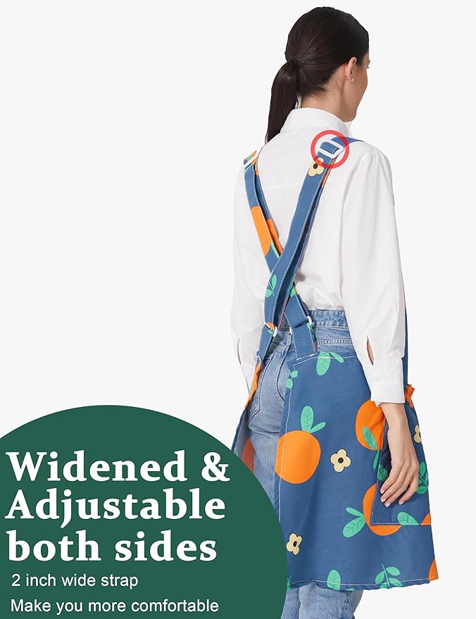 Cozy Adjustable Cross Back Aprons for Women with Pockets Cotton Linen Cooking Kitchen Baking
