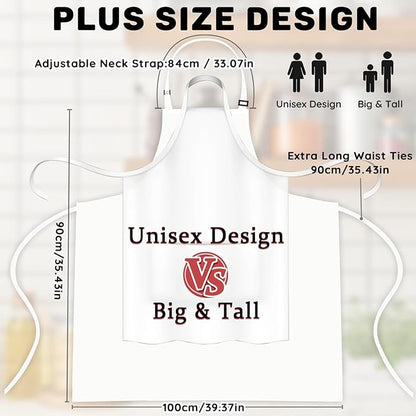 2 Pcs Plus Size Chef Apron, Unisex Professional Apron with 2 Pockets for Cooking, Work, Baking (Larger Size)
