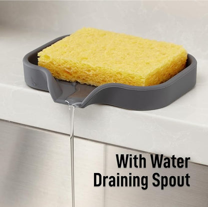 Zulay Kitchen Small Silicone Sponge Holder (4.9x3.3”) – Space-Saving Sink Organizer Tray for Sponge, Soap, Brush & More – Compact Non-Slip Dish for Kitchen & Bathroom (Grey) - Image 8