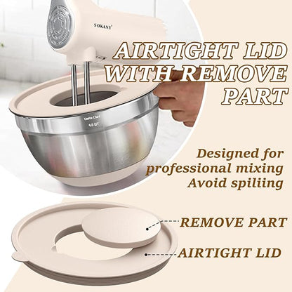 Umite Chef Mixing Bowls with Airtight Lids Set, 8PCS Stainless Steel Nesting Bowls with Grater Attachments, Non-Slip Bottoms, 5, 4, 3.5, 2, 1.5QT for Mixing & Serving - Image 6