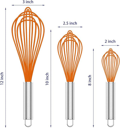 OYV Orange Silicone Whisk, Professional Whisks For Cooking Non-Scratch, Stainless Steel & Silicone Wisk, Plastic Rubber Whisk Tool For Nonstick Cookware Pans, BPA free, Silicon Wisks Set of 3 - Image 6