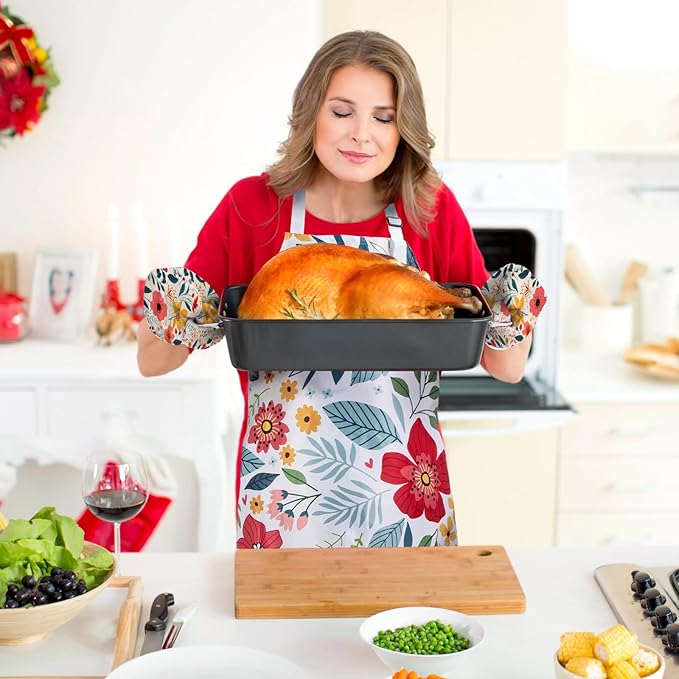 5 Pcs Kitchen Stuff Accessories, Kitchen Oven Mitts and Pot Holders Sets with Cooking Kitchen Aprons for Women,Gifts for Women
