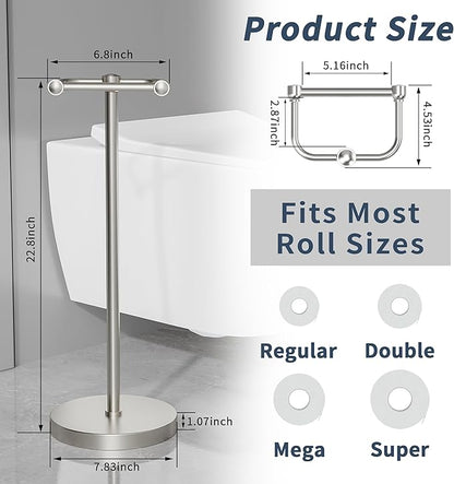 RARXTR Toilet Paper Holder Stand, Post Pivoting Design Free Standing Toilet Paper Holder, SUS304 Stainless Steel Toilet Paper Roll Holder, Heavy Stable Base (Brushed Nickel)