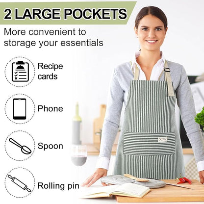 Janmercy 24 Pcs Aprons for Women Men with 2 Pockets Linen Cooking Kitchen Apron Adjustable Bib Chef Apron Bulk Aprons Unisex