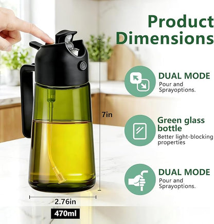 Olive Oil Sprayer & Dispenser Bottle for Cooking, Air Fryer, BBQ, and Salad – 2-in-1 Oil Mister Kitchen Accessory (Black)