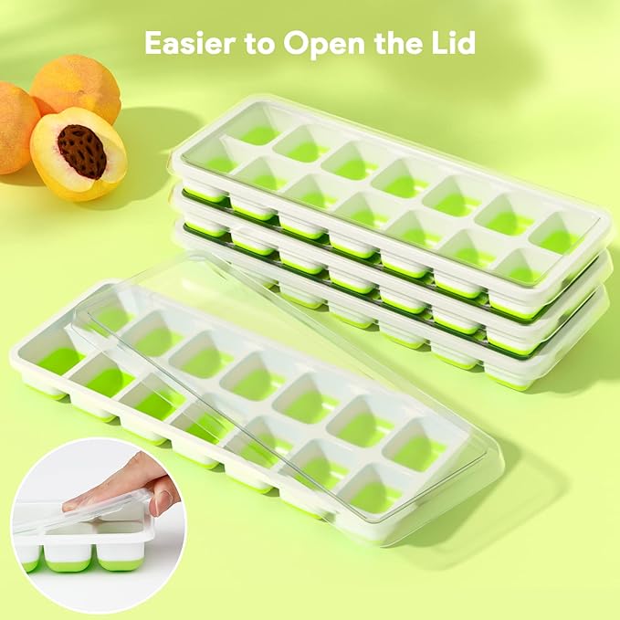 Ice Cube Trays 4 Pack, Airabc Silicone Ice Cube Trays with Removable Lid, Easy-Release Flexible 14-cube Ice Trays, LFGB Certified and BPA Free, Stackable Ice Trays with Covers for Cocktail, Freezer - Image 6