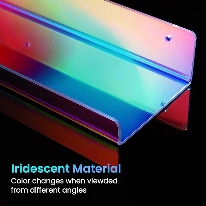 upsimples Acrylic Shelves for Wall Decor, 15" Display Shelf for Perfume, Skincare, Nail Polish, Wall Organizer for Bathroom, Bedroom, Living Room, Playroom, Kids Bookshelf, Iridescent, 2 Pack - Image 4