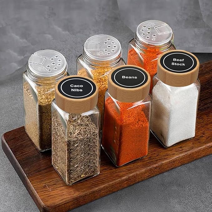 Glass Spice Jars with Label - Square Spice Containers 4 oz - Includes Cleaning Brush & Label pen - Seasoning Jars - 12Pcs - Image 4