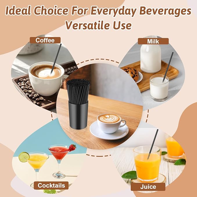 200 Pcs Black Coffee Stirrer Sticks and Holder Set 7 Inch Plastic Coffee Stir Straws with Holder Cocktail Drink Stirrers Mixing Milk Cocktail Drinks Supplies for Coffee Bar Home Party - Image 4