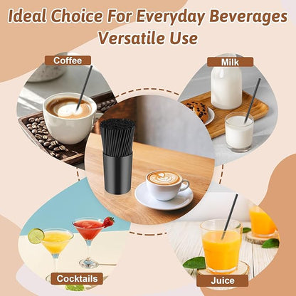 200 Pcs Black Coffee Stirrer Sticks and Holder Set 7 Inch Plastic Coffee Stir Straws with Holder Cocktail Drink Stirrers Mixing Milk Cocktail Drinks Supplies for Coffee Bar Home Party - Image 4
