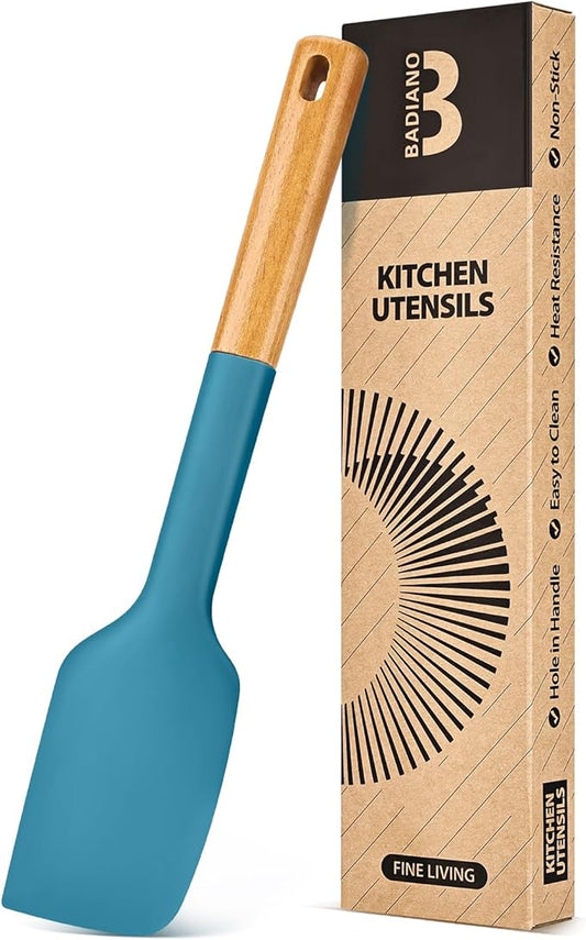 Silicone Heavy-Duty Spatula, Great For Tough Mixing And Stirring, Sturdy Bpa-Free Matte Silicone, Wooden Handle Rubber Scraper For Nonstick Cookwares (TURQ)