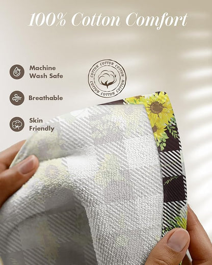 Miss Adola 270 GSM Cotton Kitchen Towels, Oven Mitt and Pot Holder - 4 Pack Kitchen Decor and Accessories Set Cute Farmhouse Boho Quilted Lining Heat Resistant Set with Hanging Loop, Plaid Sunflower - Image 4