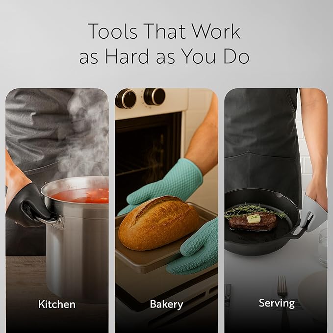 Restaurantware 2-Piece Silicone Oven Mitts Set 1 Case of 13.98 x 7.28 x 1.57 Inches Cotton Lined Heat Resistant Gloves, Slip-Resistant Waterproof Oven Gloves, Gray Cooking Mitts for Baking and BBQ