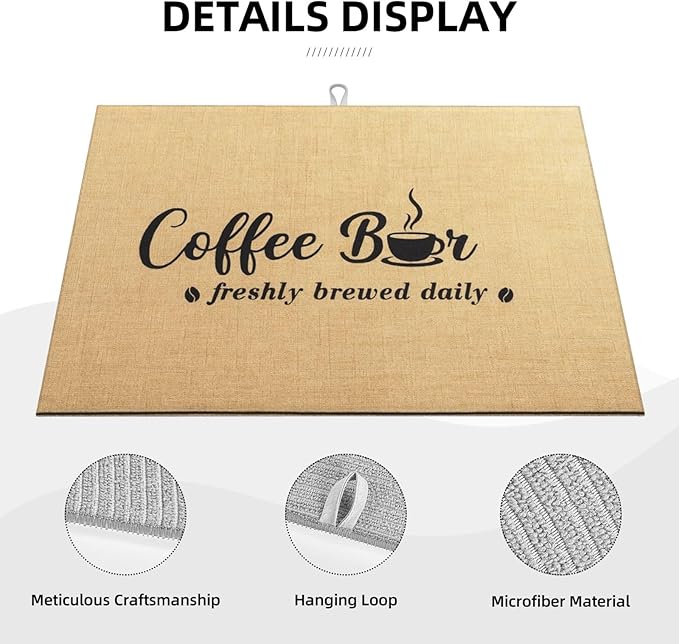 Freshly Brewed Daily Dish Drying Mats for Kitchen Counter, Large 18"x24" Dish Mats for Drying Dishes, Microfiber Absorbent Dish Drying Pad Rack Mat Kitchen Decor Reusable Washable