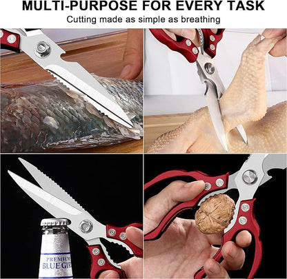 CGBE Kitchen Scissors All Purpose Heavy Duty, Ultra Sharp Stainless Steel Kitchen Shears Dishwasher Safe, Cooking Shears for Chicken, Poultry, Fish, Meat, Herbs & Grapes with Non-Slip Grips (Red) - Image 2