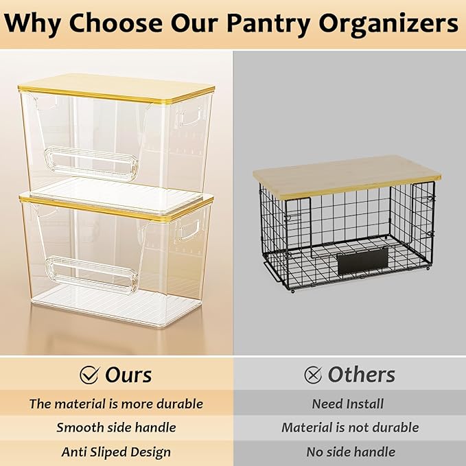 Delamu 2 Set Pantry Organizers and Storage, Trash Bag Holder Under Sink Organizer for 4-13 Gal Bags, Trash Bag Dispenser with Bamboo Top for Onion, Potato, Garlic, Clear (11-7/32"L*7" W*7-1/8"H) - Image 7