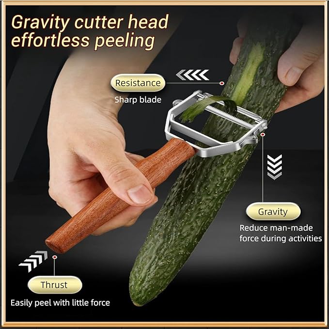 Vegetable Peeler, Stainless Steel Y-Shaped Blade with Wooden Handle, Multi-Purpose Kitchen Tool for Fruits and Vegetables, 6.3 Inches - Image 3
